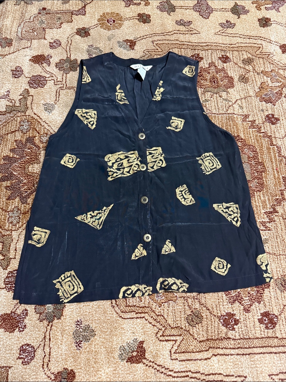 Vintage Melrose printed vest with gold colored buttons size 10